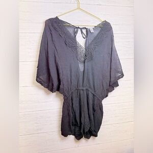 Eberjey Black Lace Detail romper coverup in cotton M/L